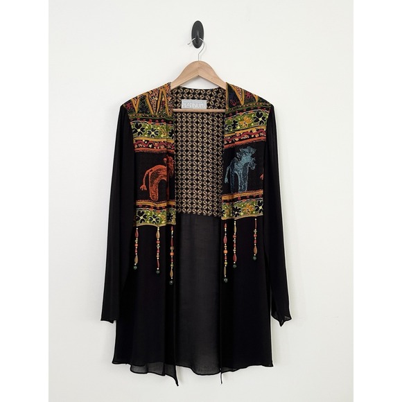Dorothy Schoelen Platinum Vintage Medium Black Multi Long Sleeve Sheer Jacket - Picture 2 of 16